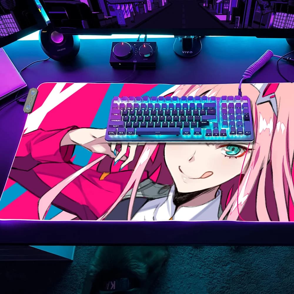 Darling Gaming MousePad Tappetini da tavolo a LED Gomma Franxx retroilluminata in desktop XXL Anime RGB Scrivanie Micro The USB