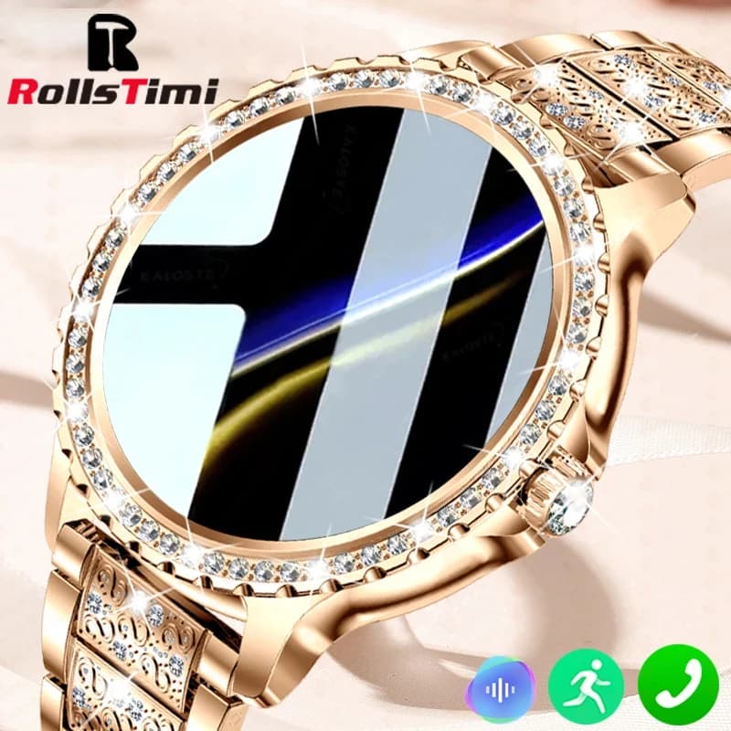 Fashionable Luxury Gold Women's Smart Watch, Heart Rate, Blood Oxygen, Sleep Monitoring, Diamond Bracelet, Bluetooth Call, Women's Smartwatch