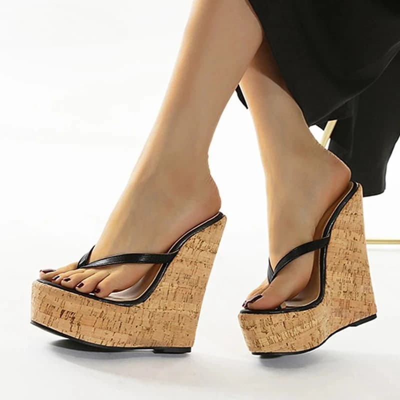 Aneikeh Fashion Street Style Infradito con zeppa con plateau e tacco alto Pantofole da donna Scarpe da spiaggia Sandali estivi da donna all'aperto