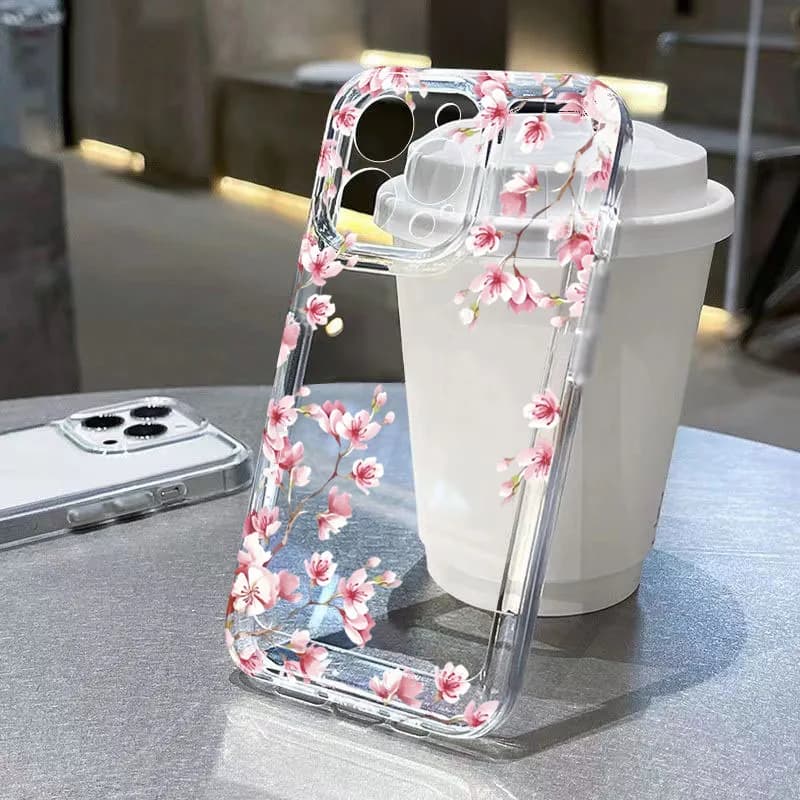 Custodia per telefono trasparente con design floreale rosa per iPhone 17 Pro Max 16 15 14 13 12 11 XS X XR 7 8 Plus 16E Custodia morbida in TPU antiurto