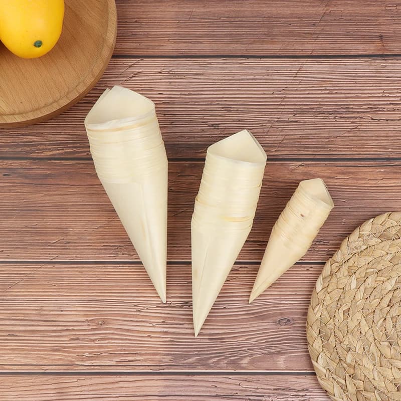 50 Coni Monouso in Legno per Antipasti, Coppette per Gelato, Confezioni Biodegradabili in Impiallacciatura per Feste e Decorazioni Domestiche