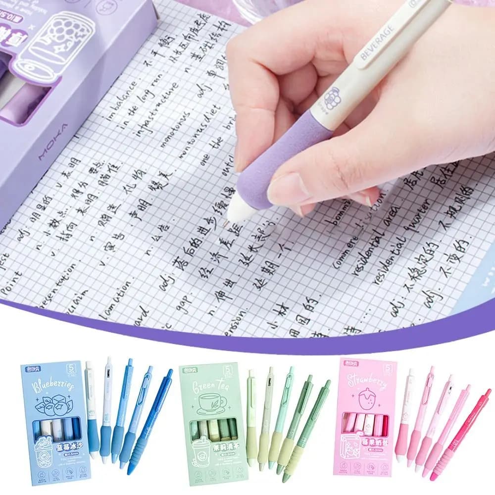 5 pz/set Cartoon Soft Grip Penna Gel 0.5mm Ad Asciugatura Rapida Penna Neutra Penna Firma Strumento di Scrittura