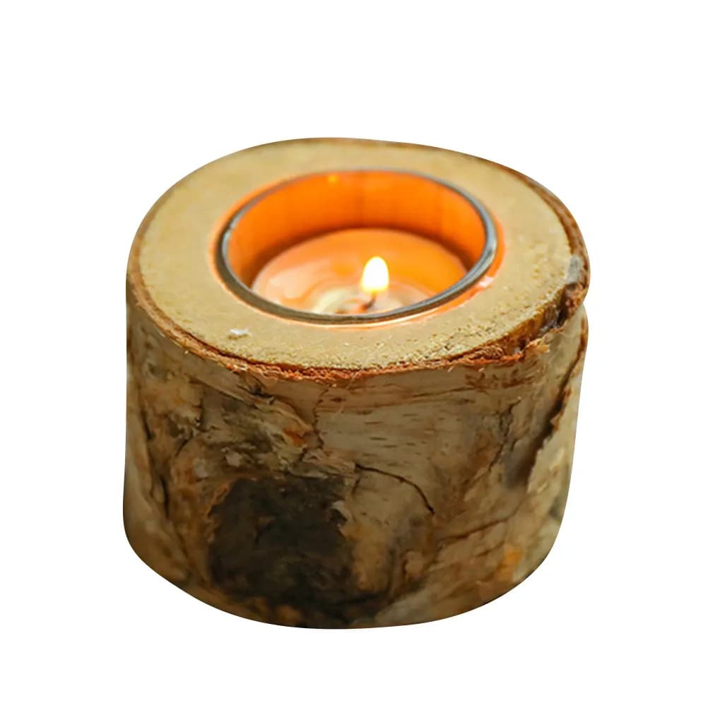 Set di Supporti in Legno di Betulla Stile Tronco Naturale, Portacandele, Decorazione Pastorale per Casa, Soggiorno, Camera da Letto, Feste, Tavolo