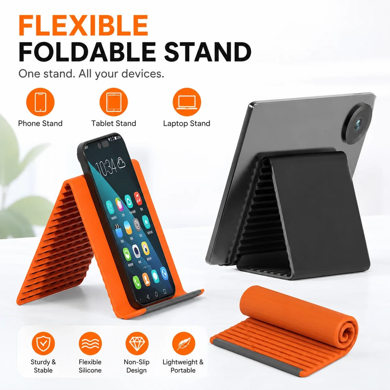Supporto Flessibile Pieghevole in Silicone per Telefono, Tablet e Laptop, Regolabile Multi-angolo, Universale e Portatile per Scrivania, Letto, Viaggio