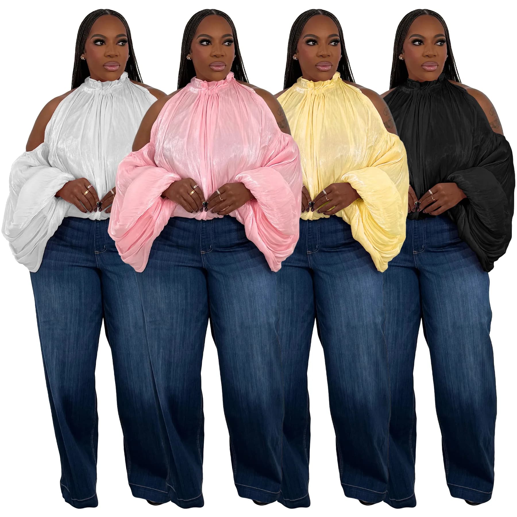 Women's Shirts, Top with Lantern Sleeves, Y2K Streetwear Style, With Laces, Elegant, With Inserts, Flat Tint, Casual, Sexy, Spring 2026