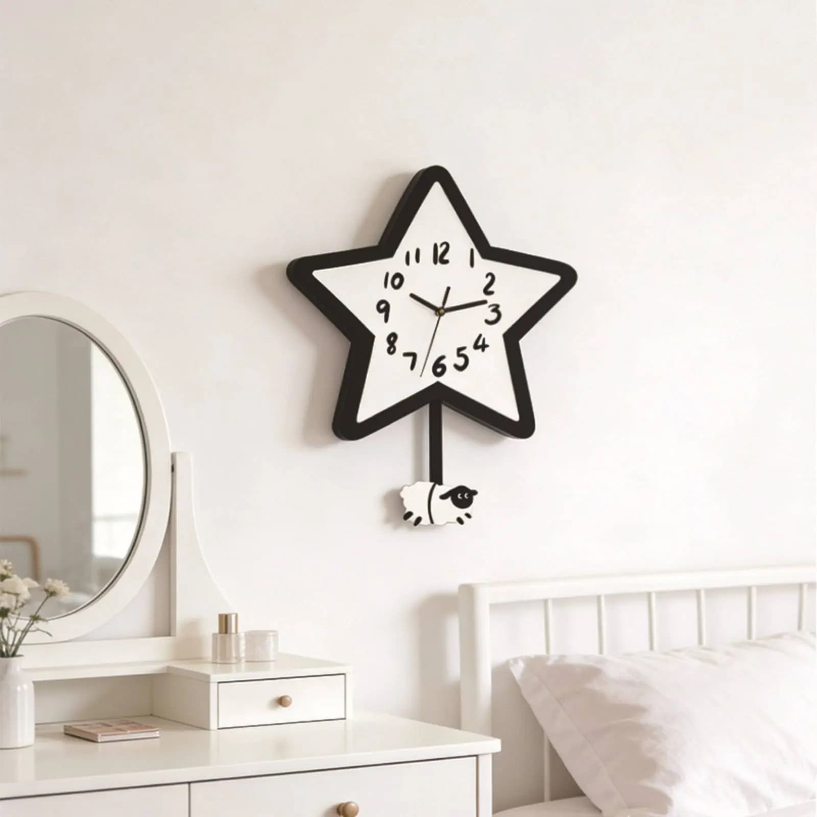 Orologio a Pendolo a Forma di Pecora Oscillante, Orologio da Parete Silenzioso a Forma Celeste, Decorazione Creativa per la Casa e la Camera da Letto