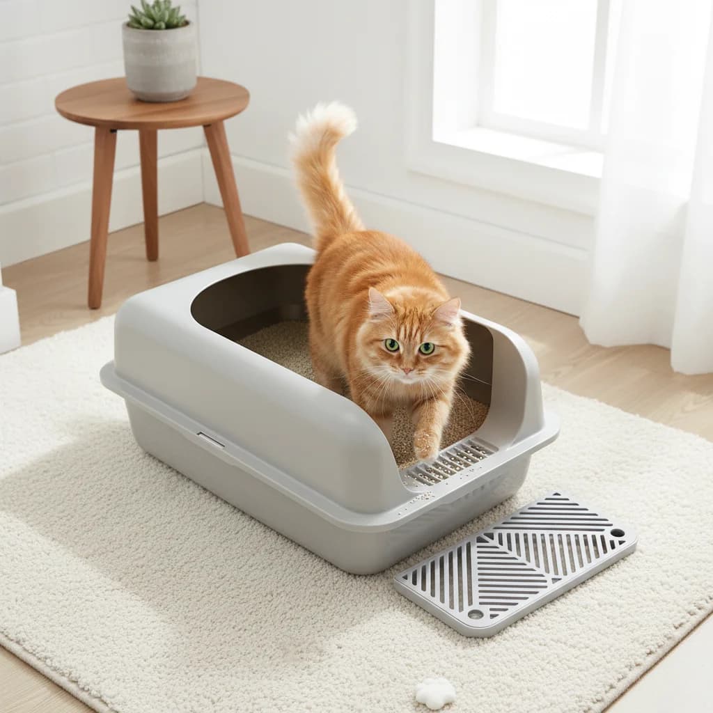 Lettiera per Gatti in Acciaio Inossidabile Resistente, Grande, Semi-Aperta, con Visione a 360° ° Lettiera per Gatti e Gattini da Interno con Funzione di Pulizia e Raccoglitore
