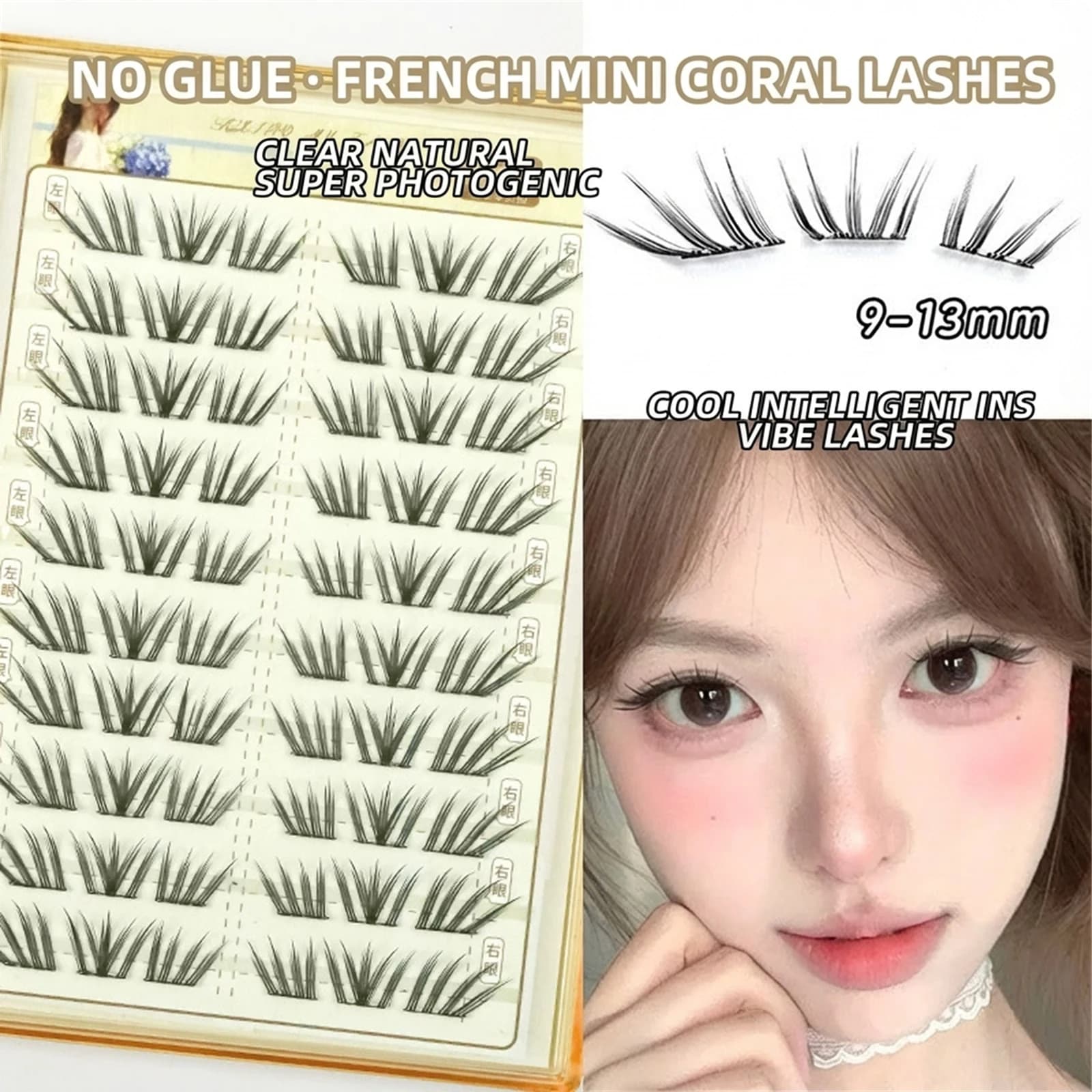 Ciglia finte in stile menta francese, aspetto naturale, design segmentato, ciglia finte soffici e morbide, accessorio per il trucco delle ciglia