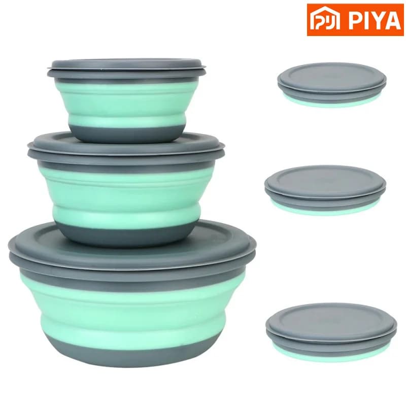 3 Pz/set Campeggio Ciotola Pieghevole In Silicone Pieghevole Ciotola Lunch Box Insalata Coperchio Espandibile Contenitore di Stoccaggio Alimenti Bento Box