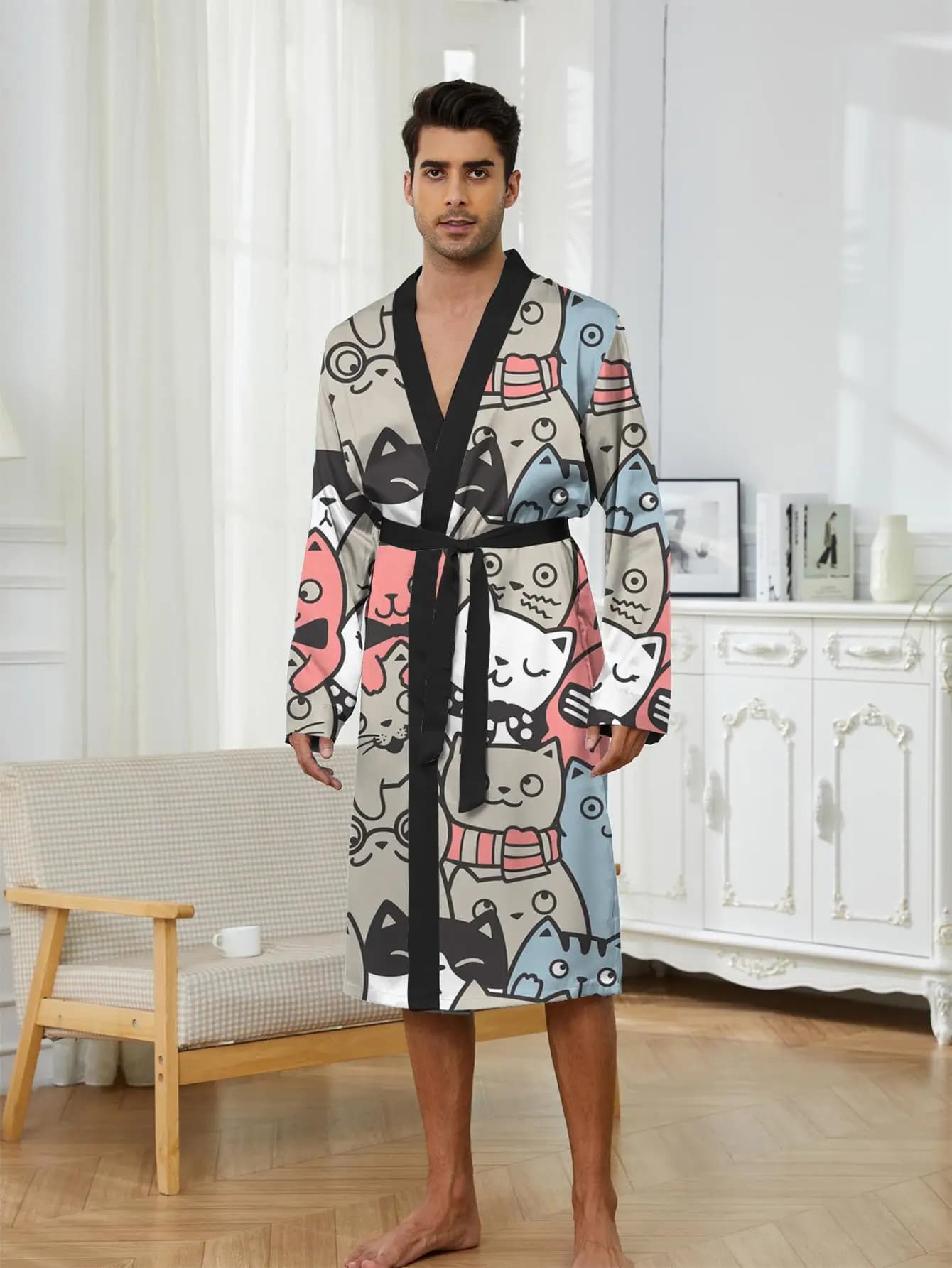 1pcs Men's Robes 2026 Spring/Summer Sleepwear Graphic Bathrobe men Breathable Shower robe Bathrobe man Robe man 3D Printed
