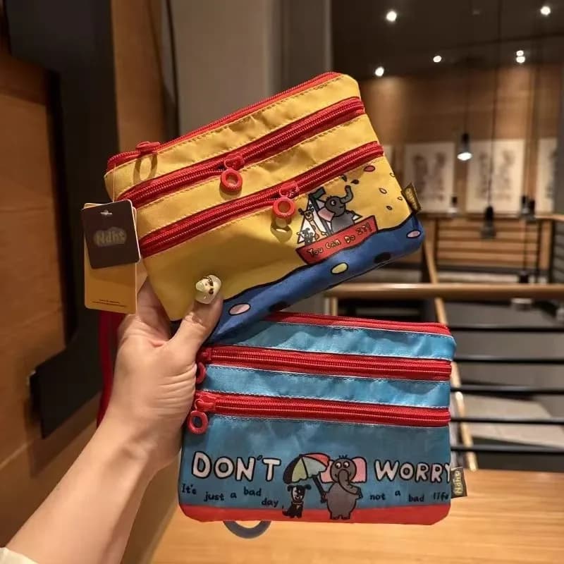 Cute Cartoon 3 Layer Zipper Storage Bag Passport Organizer Portable Makeup Pouch Coin Purse Earphone Holder Travel Document Bag