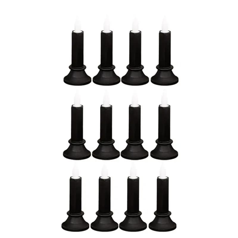 AB46-12PCS Black Flameless Taper Candles, LED Taper Candles Battery Operated For Party Halloween Decoration Medium