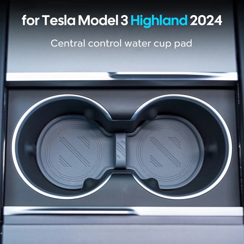 for Tesla Model 3 Highland 2024 Water Cup Mat Silicone Black Coaster Slot Non-Slip Mat Waterproof Drink Pad Car Accessories