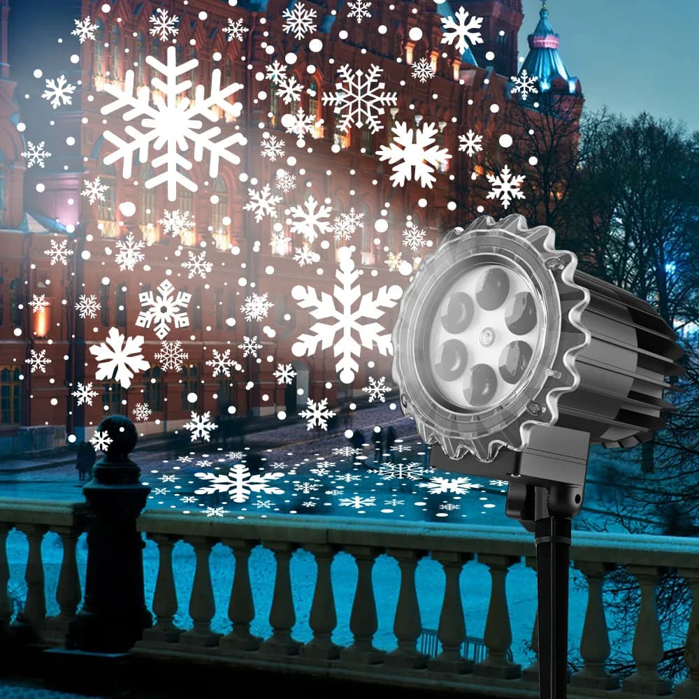 Luci per proiettori natalizi a LED con fiocchi di neve Luci natalizie rotanti dinamici per esterni da 9 W Luci natalizie per esterni con neve bianca