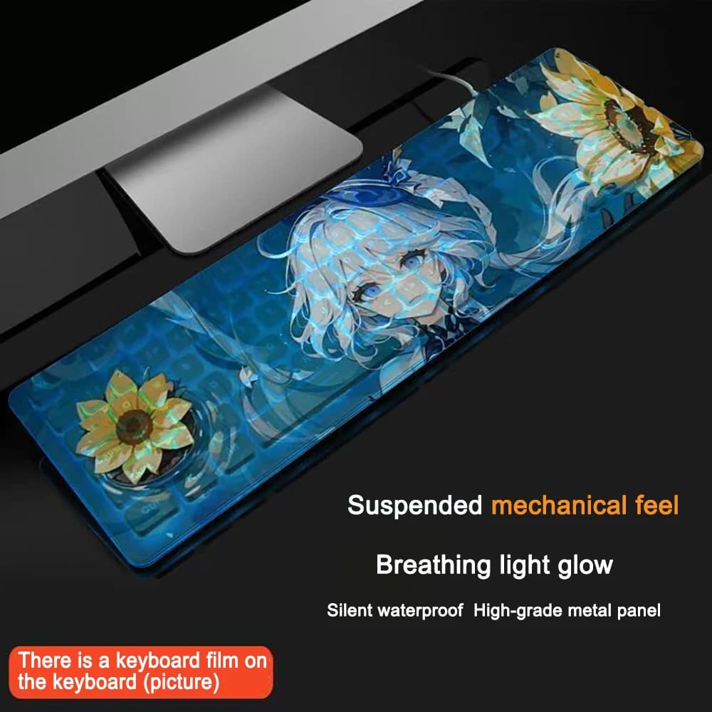 Tastiera da Gaming Anime Genshin Impact 104 Tasti Furina USB Cablata Retroilluminata per Ufficio Laptop Giochi PC Computer
