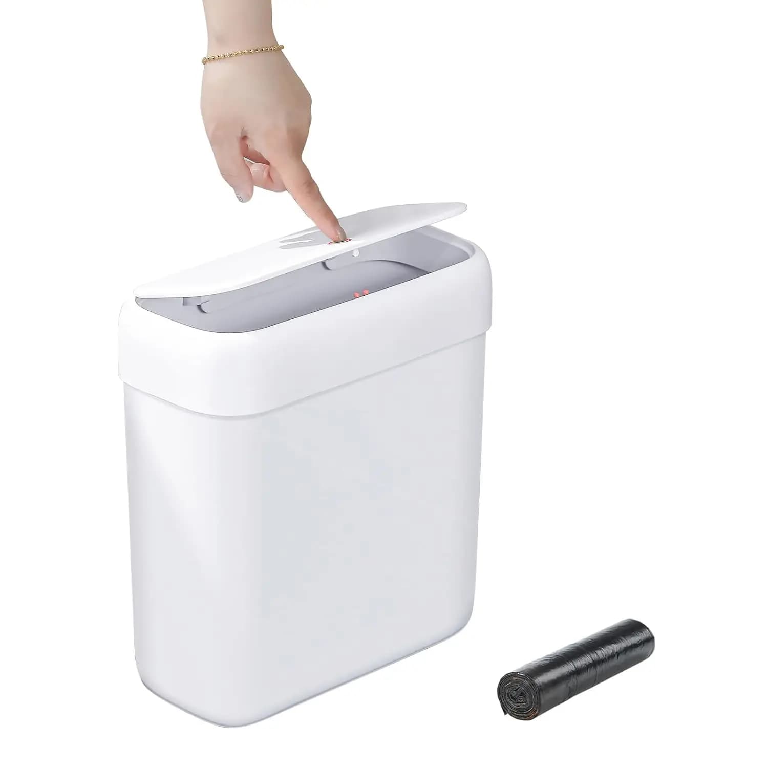 Cestino per Rifiuti Sottile da 10L con Coperchio a Pressione per Bagno, Camera da Letto, Ufficio e Cucina - Bidone Salvaspazio