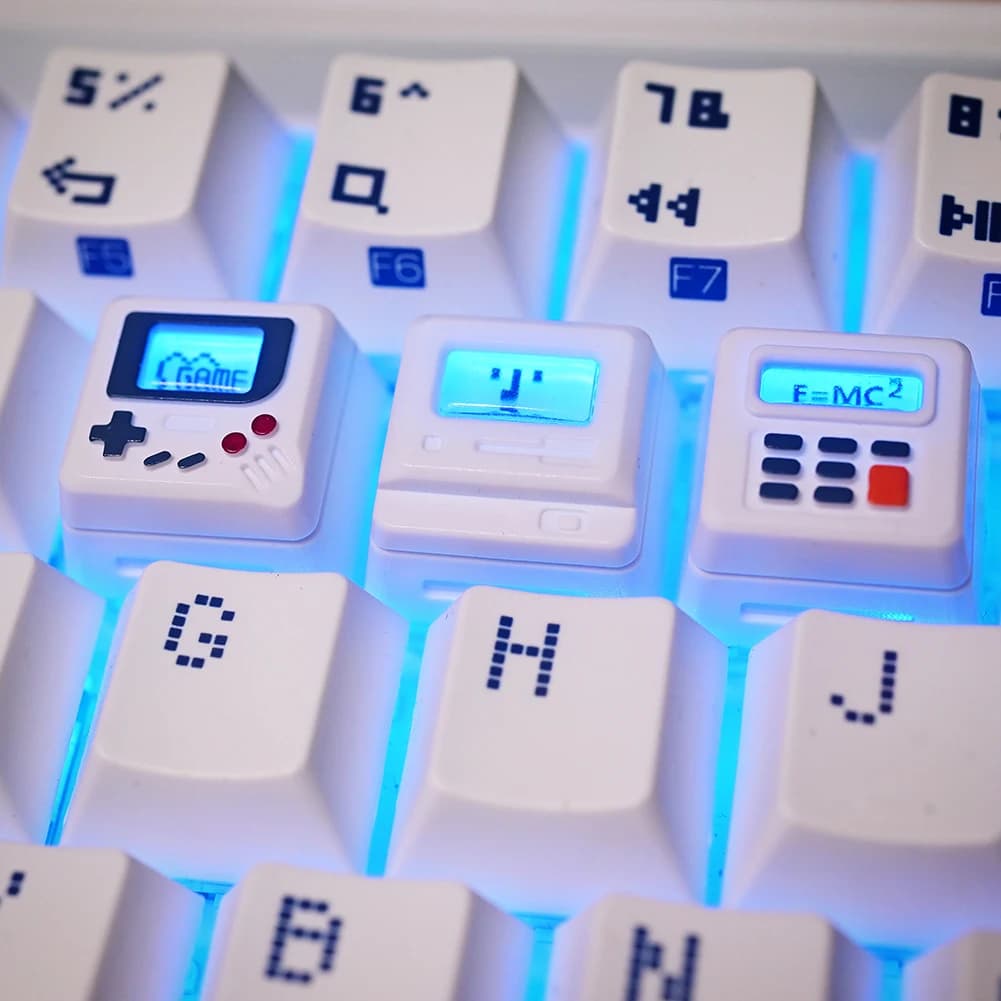K-04 3-in-1 Transparent Gaming Mechanical Keyboard Keycaps Set, Retro Cute Game Console DIY Replacement for Cherry MX Switches
