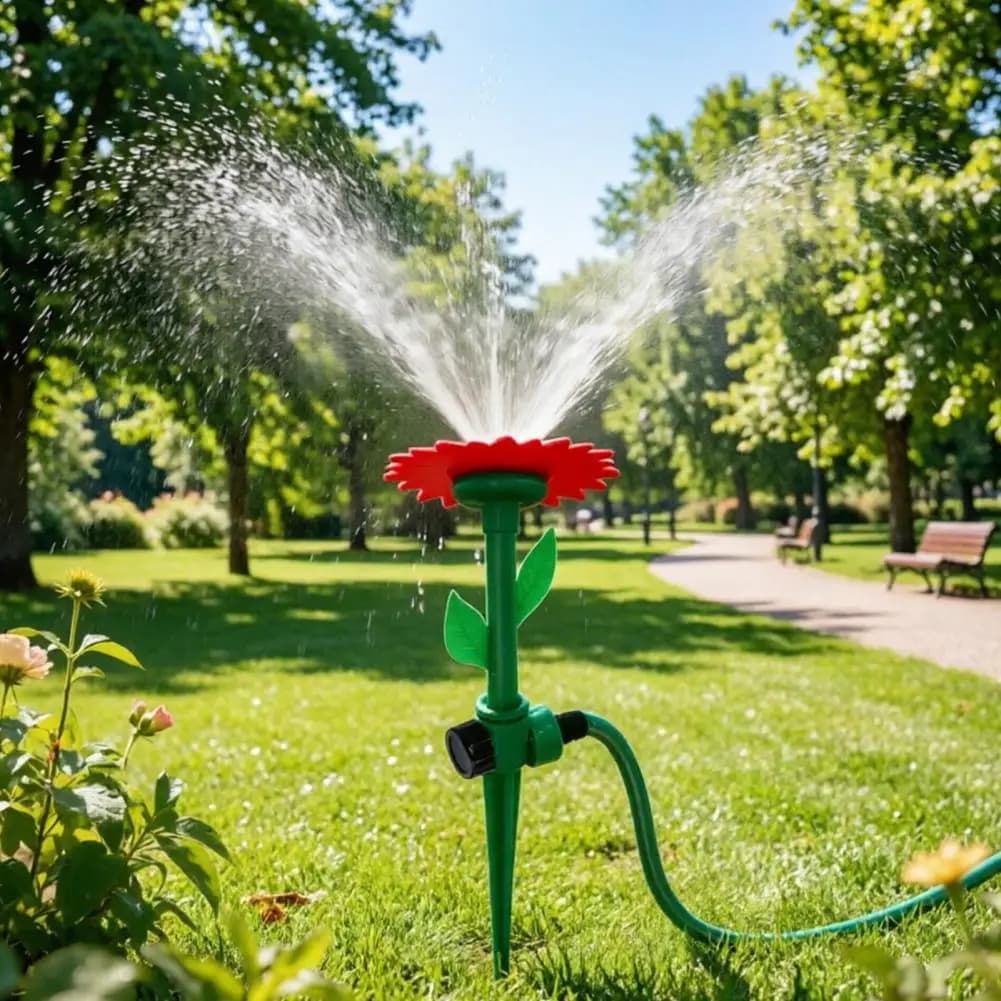 Divertente Giocattolo d'Acqua per Animali Domestici: Spruzzatore da Giardino a Forma di Girasole con Base a Picchetto e Ugello Regolabile per Tubo da Giardino a 360° ° Irrigazione a copertura totale per patio