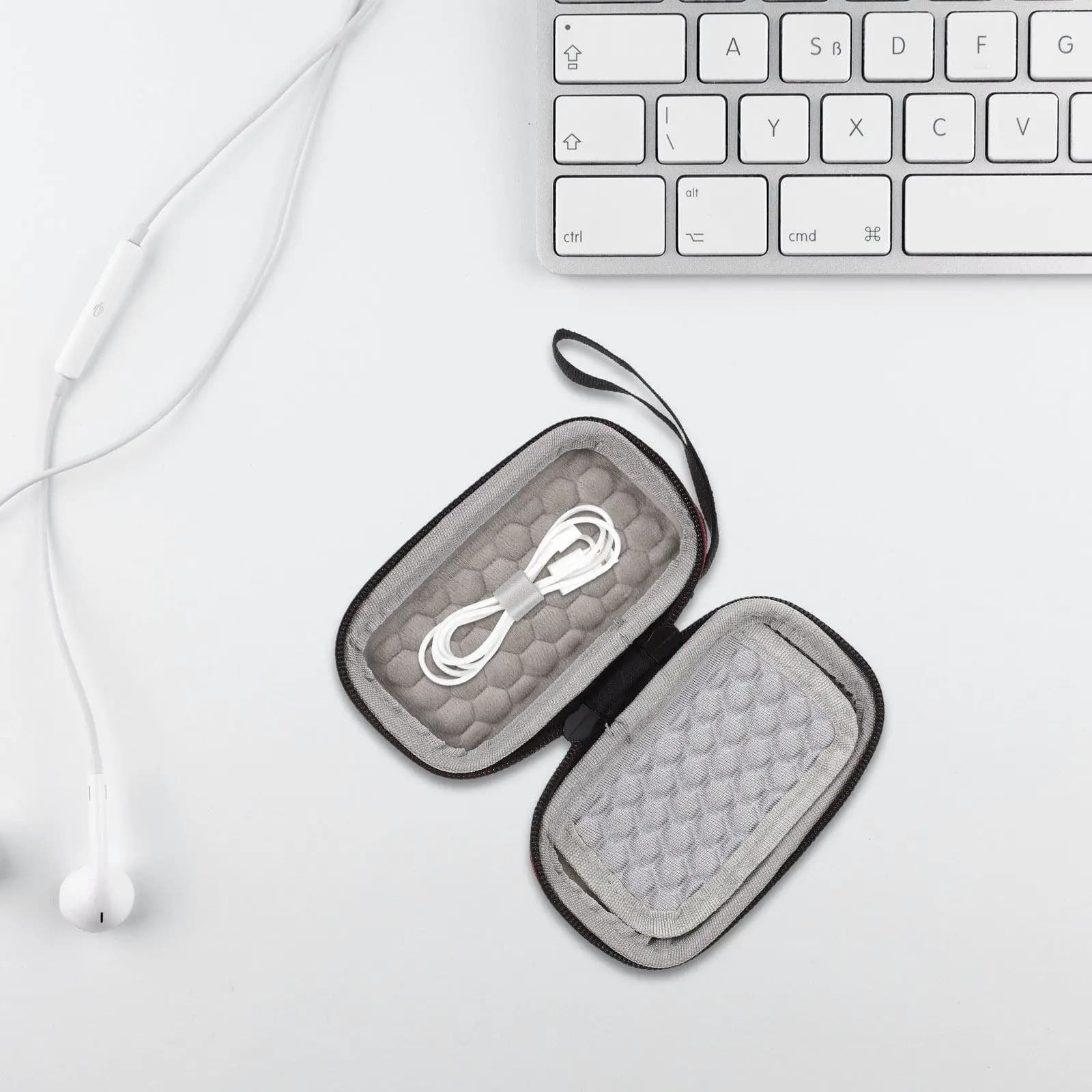 Borsa Organizer Portatile in Tessuto Eva per Auricolari, Custodia Compatta e Leggera per Cavi, Cuffie, Chiavette USB e Cavi Dati