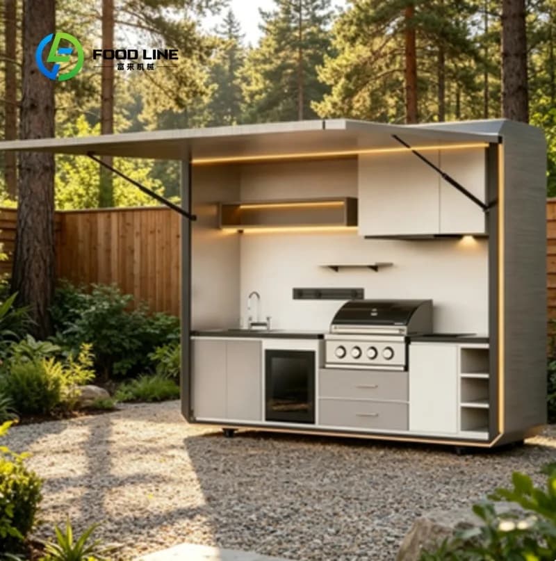 Solar Powered Steel Outdoor Kitchen Weatherproof BBQ Station with Solar Panel System for House Use Backyard Patio & Camping