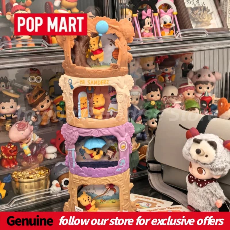 Authentic Pop Mart Winnie The Pooh Tree House Theater Series Blind Box Collectible Anime Flocked Figurine Desktop Ornament Gifts