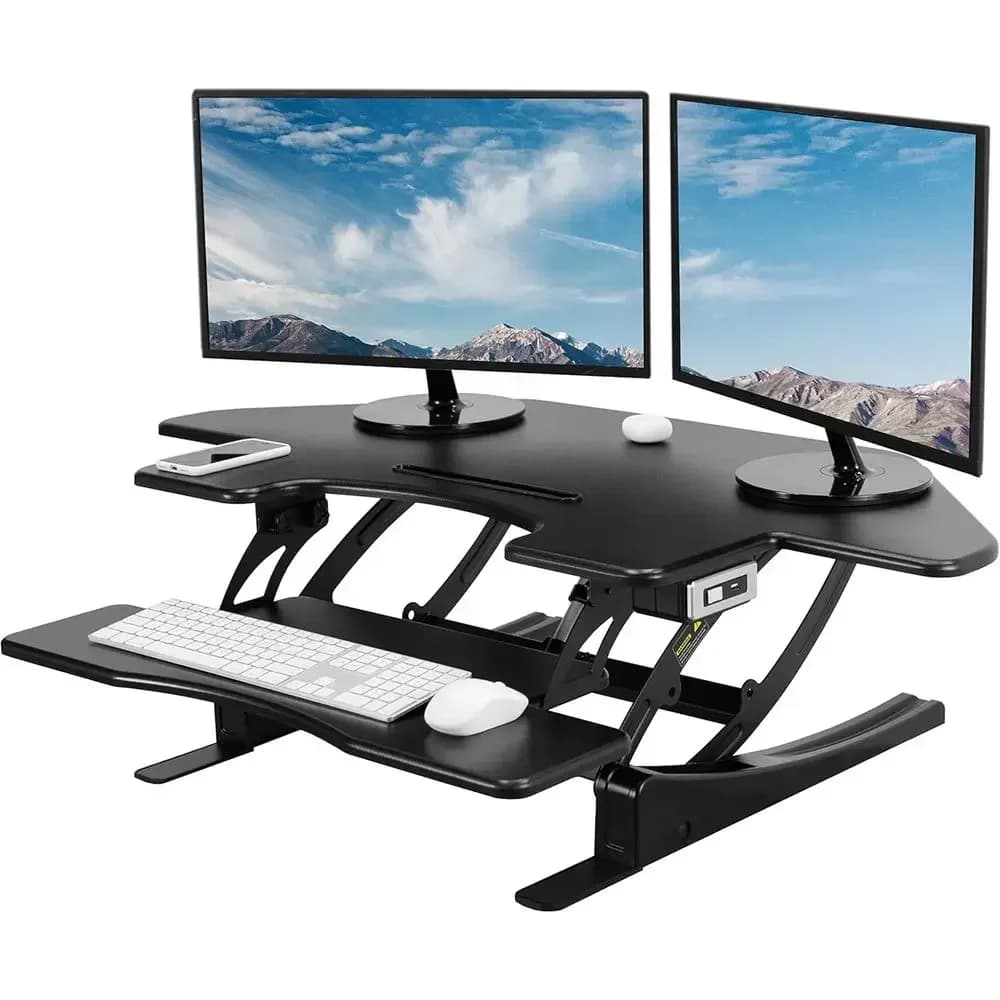 43 inch Electric Height Adjustable Cule Stand Up Desk Converter, VE Series, Sit to Stand Tabletop Dual Monitor Riser with USB Po
