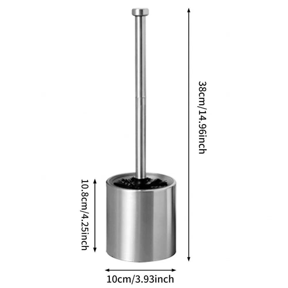 Space-Efficient Stainless Steel Toilet Brush Holder Set with 10 x 38 cm Dimensions and Brush Replacement Feature