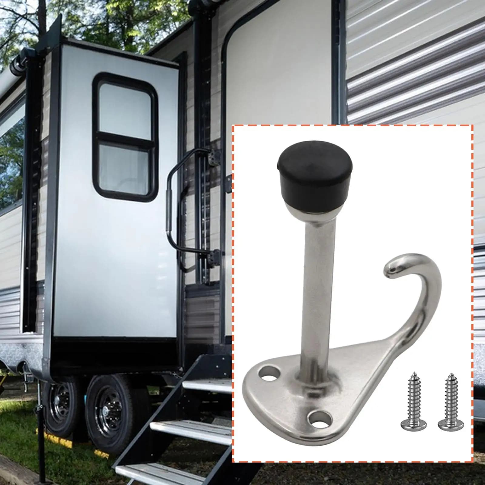 Fermaporta in Acciaio per Camper, Montaggio a Parete o Pavimento, Supporto per Porta Bagagli per Rimorchi, Camper, Yacht, Roulotte, Accessori