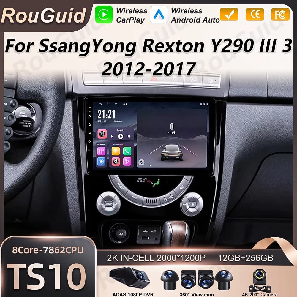 Autoradio Android 16 per SsangYong Rexton Y290 3 2012-2017, Lettore Multimediale Video con Navigazione BT e Stereo
