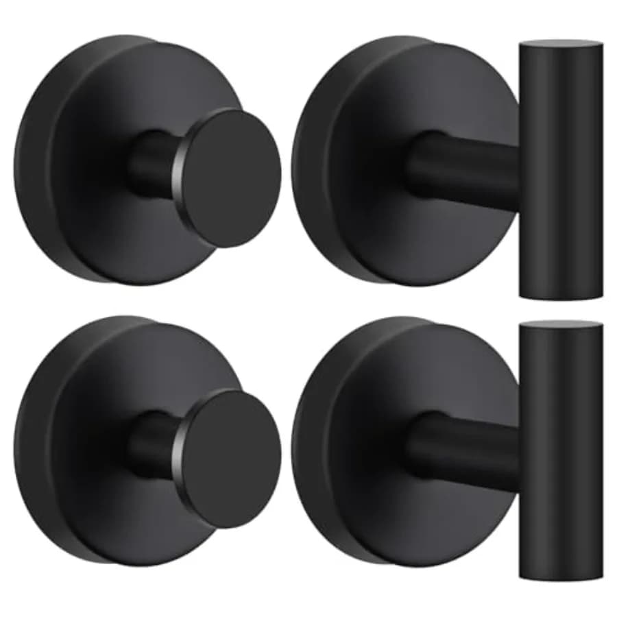 Set di 4 Ganci a Ventosa per Doccia in Acciaio Inox, Ganci per Asciugamani da Bagno, Specchio, Finestra, Vetro, Parete, Rimovibili, Impermeabili, Neri