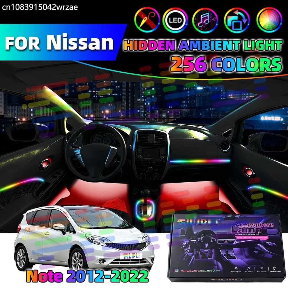 For Nissan Note 2012-2022 Years Car Interior Ambient Lights Strips Breathing Lighting Kit App Control Auto LED strips