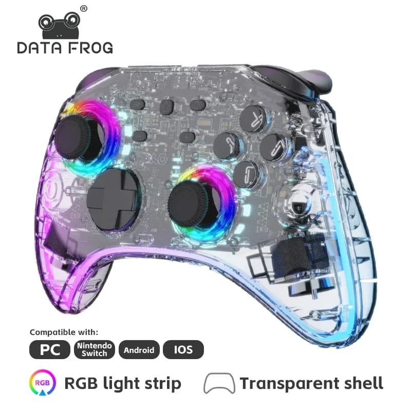 DATA FROG Controller wireless RGB trasparente con doppia vibrazione e jack per cuffie per Switch OLED Steam Deck Phone