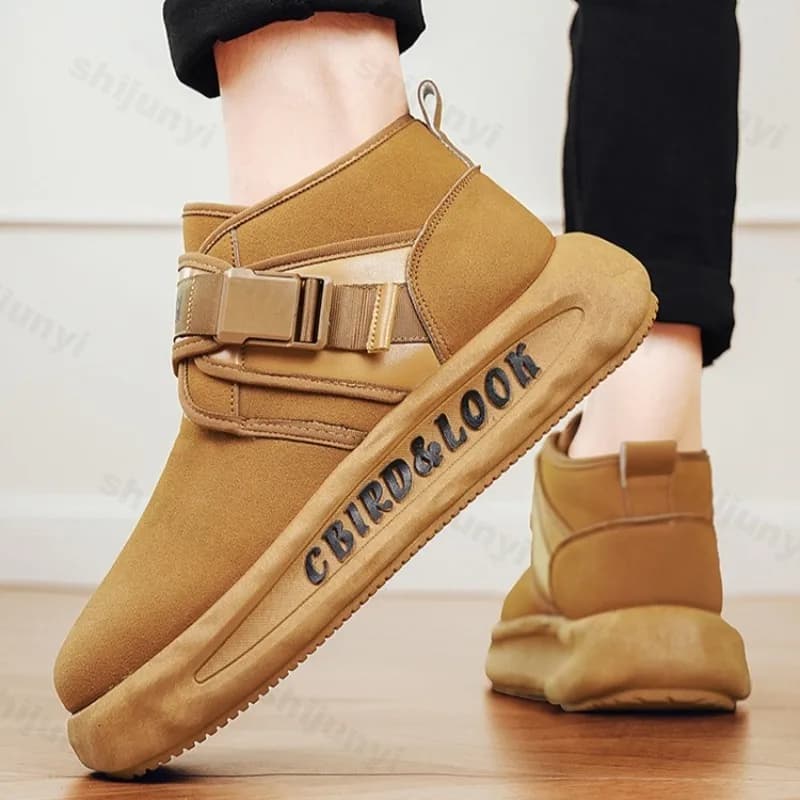 2025 Winter Men's High Top Warm Thick Plush Solid Cotton Short Boots Vintage Versatile Hairy Plush Comfortable Chunky Snow Boots