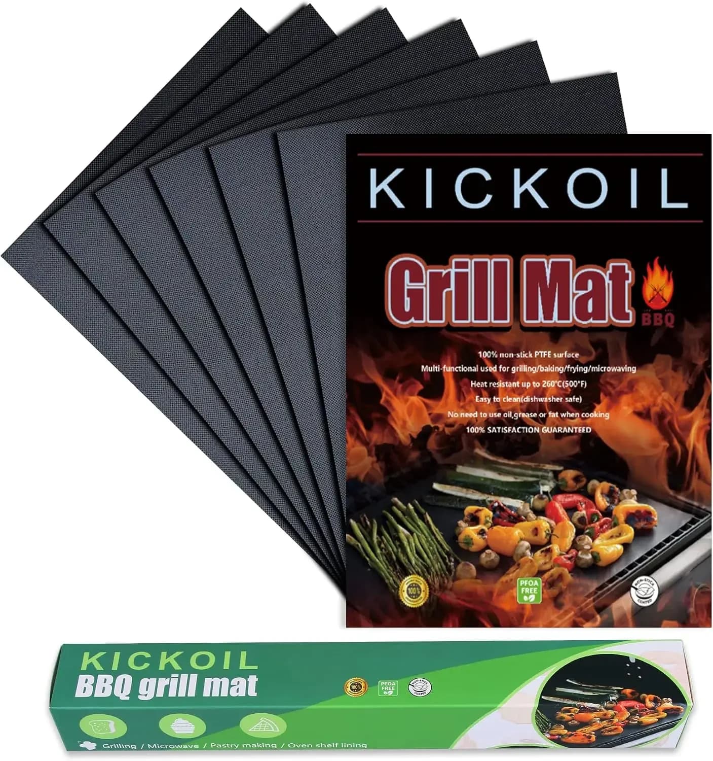 6-Pack Non-Stick Grill Mats, Heavy Duty Reusable BBQ Mat for Gas Charcoal Smoker