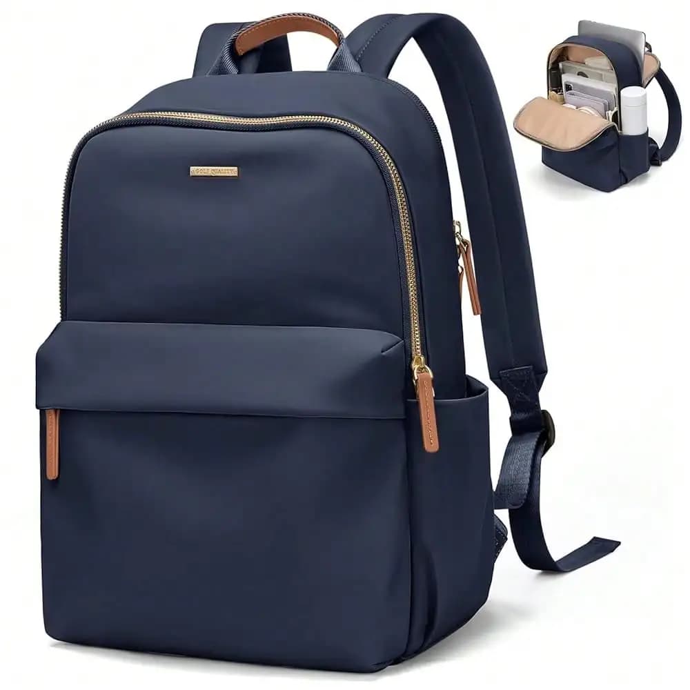Zaino per laptop da donna, adatto per notebook da 14 pollici, zaino elegante per viaggi, lavoro, pendolarismo, zaino casual, borsa a tracolla per donna, viaggi d'affari (marrone champagne)