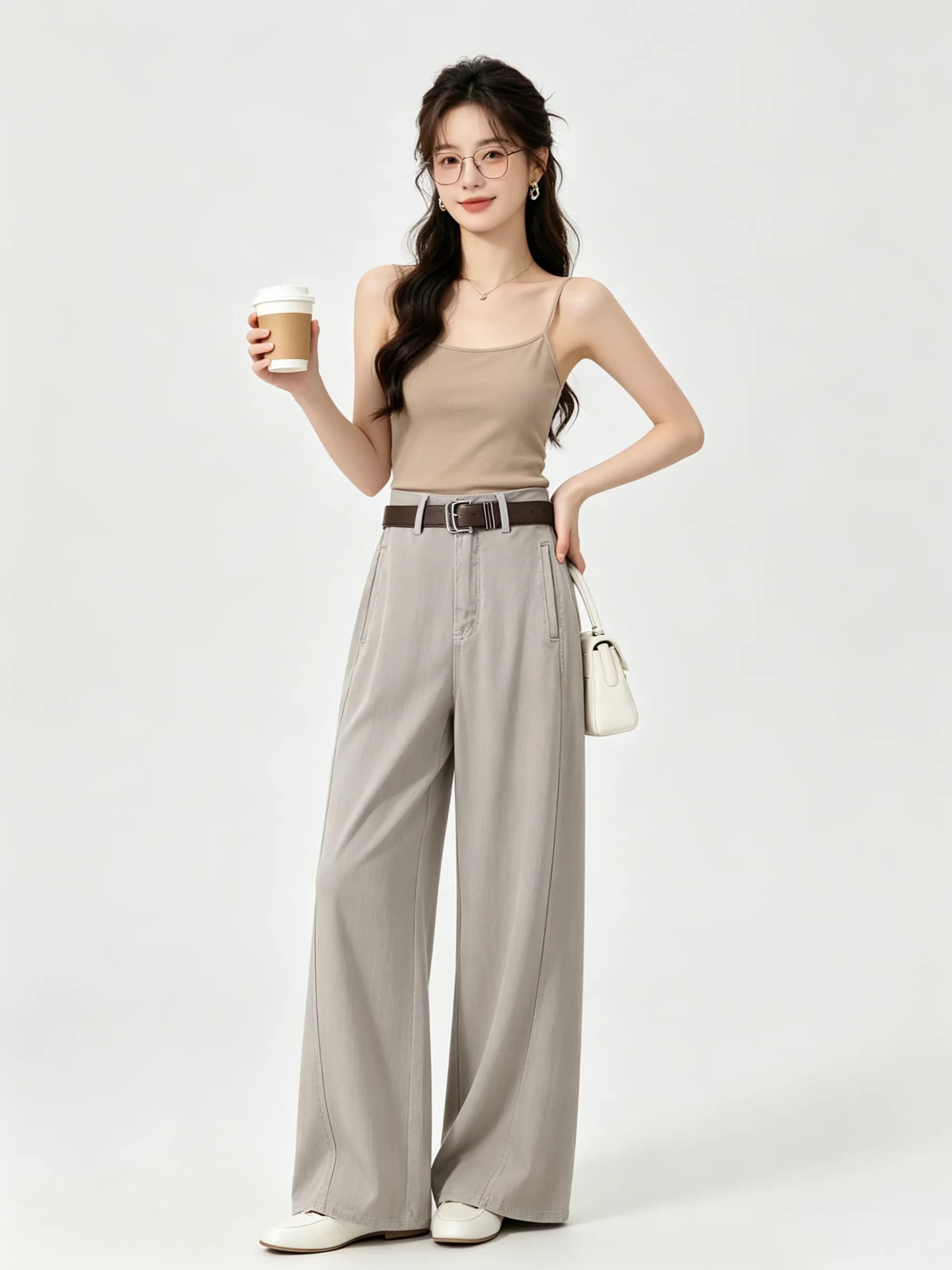 High Waist Wide Leg Jeans Iceberg Grey Minimalist Style Versatile Casual Summer Slimming Denim Trousers Korean Fashion