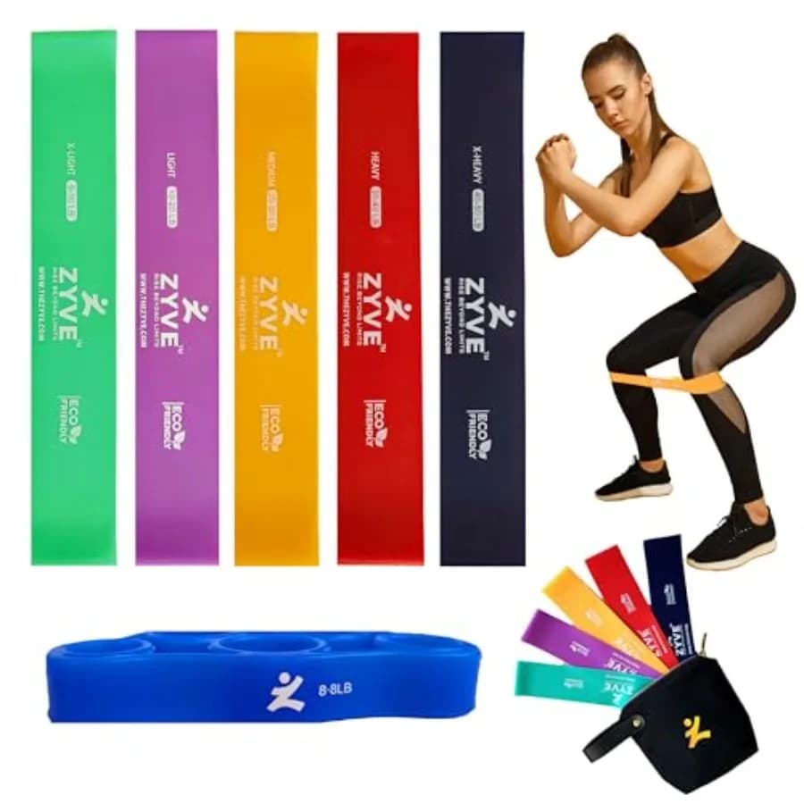 Fasce di resistenza, Fasce per esercizi in gomma naturale resistente per l'allenamento della forza, set di 5 fasce, guida per esercizi, custodia per il trasporto