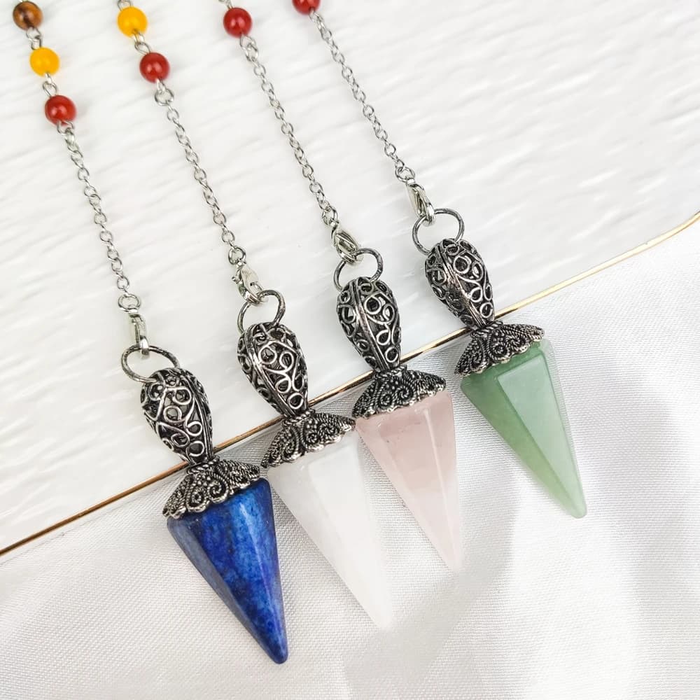 Healing Natuarl Stone pendoli ciondolo per divinazione rabdomanzia Reiki Crystal Point ametista Obsidian Opal pendolo