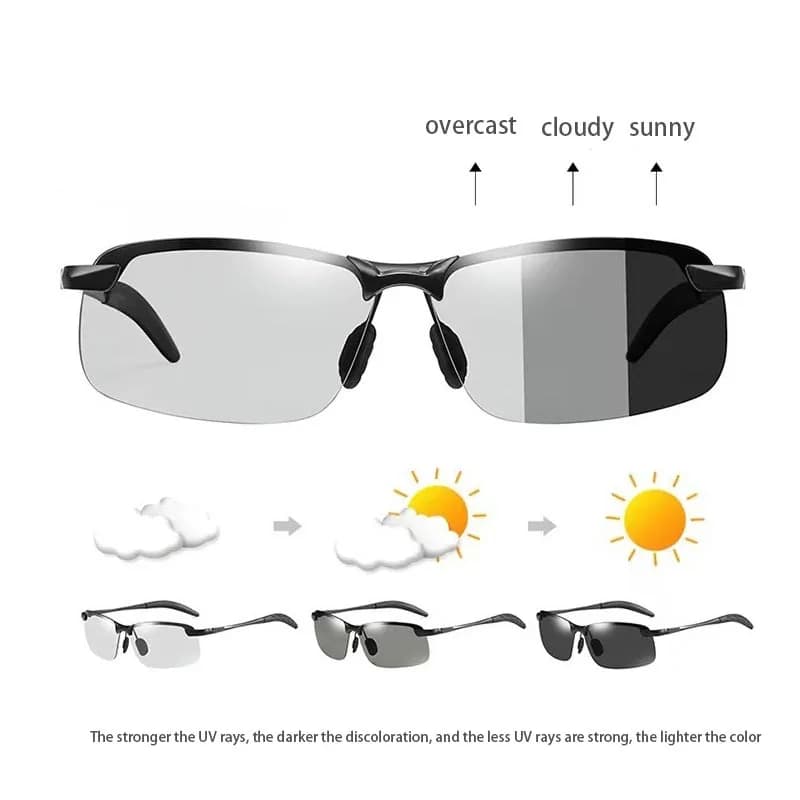 Occhiali da sole polarizzati fotocromatici da uomo Guida Occhiali da sole da pesca Cambia colore Occhiali da sole Visione notturna diurna Occhiali UV400
