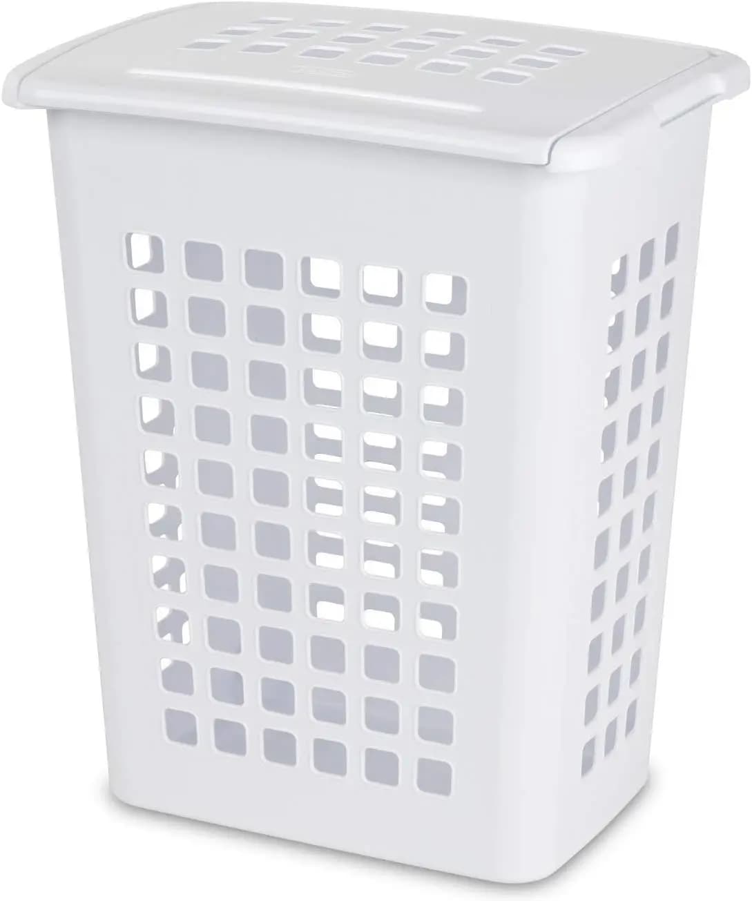 Cesto per Bucato Rettangolare con Coperchio a Cerniera, Design Ventilato, Facile da Pulire