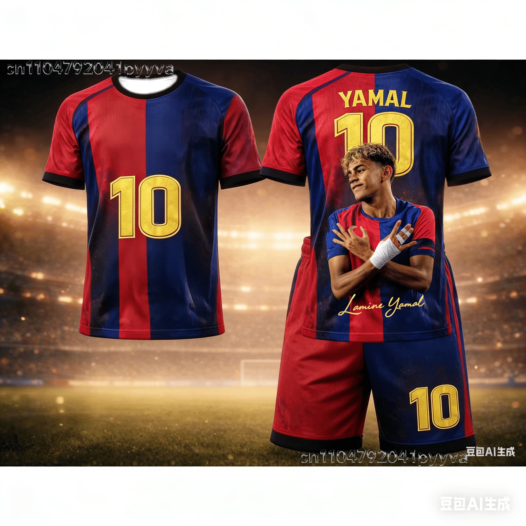 Nuovo Stile Estivo # Yamal N.10 # Maglia da Calcio Signature per Adulti/Bambini, Set Sportivo Ampio a Maniche Corte con Pantaloncini ad Asciugatura Rapida
