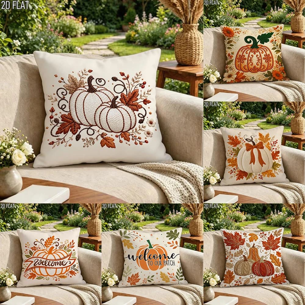 1pc Seasonal Leaf Pillow Covers 2D printing non-embroidered autumn harvest farmhouse sofa living room decoration cushion cover