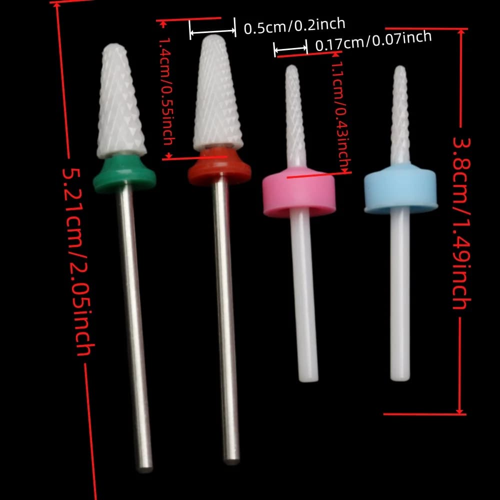 1/2 punte per trapano per unghie in ceramica con gambo da 2,35 mm – Punta affilata per rimozione smalto gel, cura delle cuticole e manicure