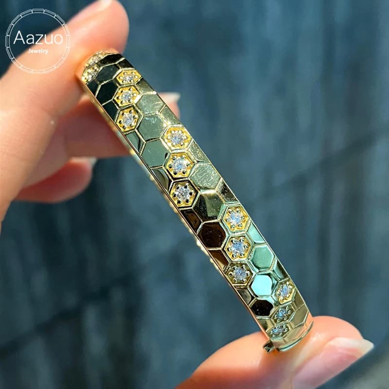 Aazuo Set di gioielli in oro giallo massiccio 18 carati, vero diamante naturale, gioielli di lusso, bracciale, orecchini, regalo per le donne, festa di matrimonio AU750