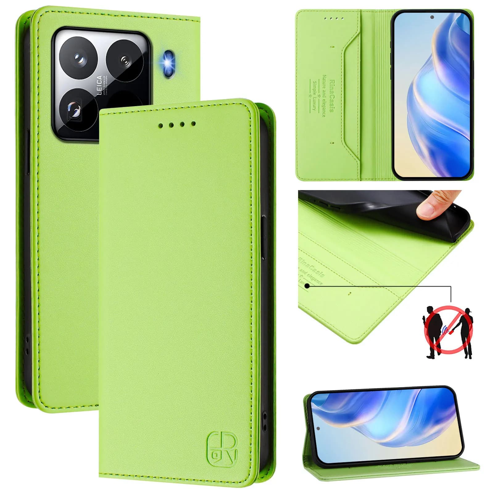 Custodia a Portafoglio in Pelle Magnetica Anti-RFID per Redmi Note 15 Pro Plus 14 14S 13R 13 12 con 2 Scomparti per Carte e Protezione Antigraffio