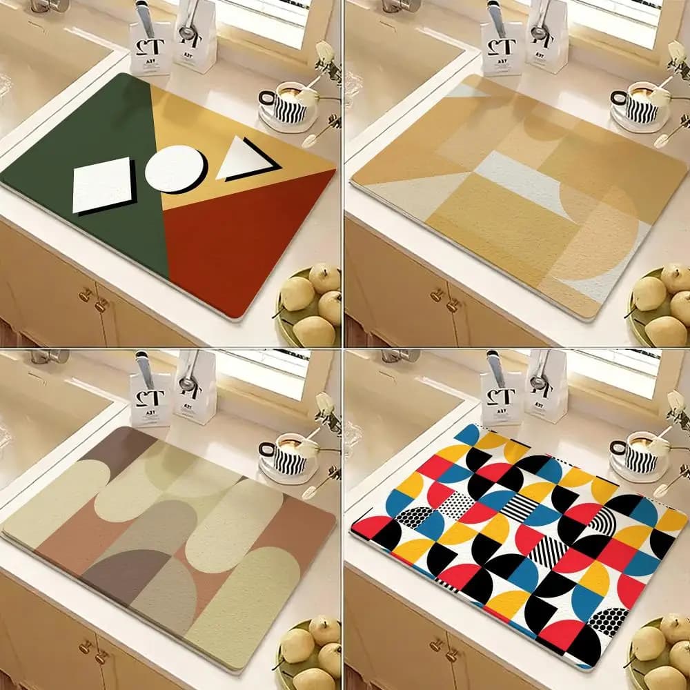 Famoso Tappetino Geometrico Stile Bauhaus in Diatomite, Asciugatura Rapida, Antiodore, Antiscivolo per Bagno e Cucina