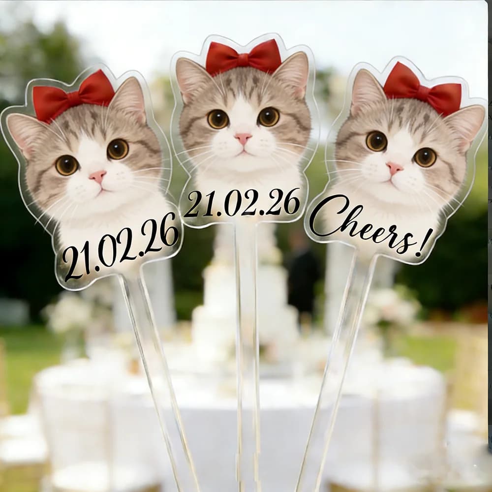 Personalized Print YOUR Cat Pet Stir Sticks, 2-sided Signature Drink,Watercolor Acrylic Cocktail Stirrers,Wedding Swizzle