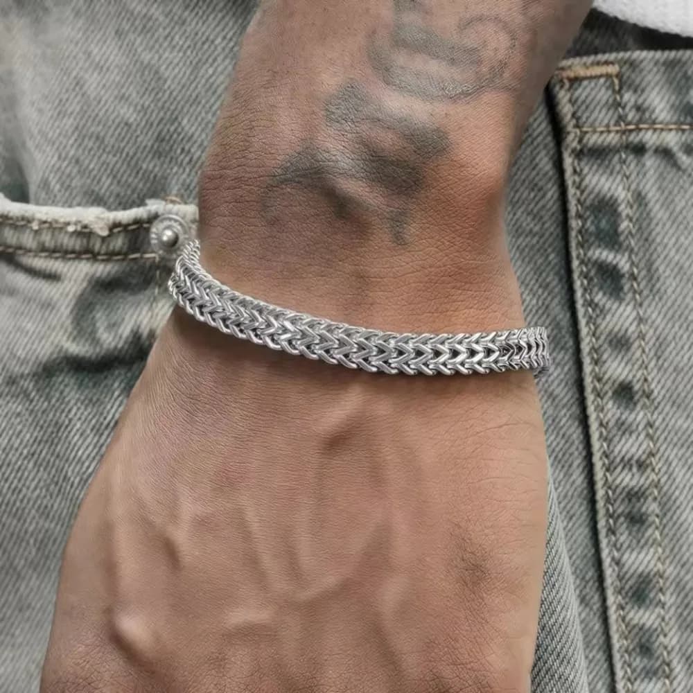 Bracciale in Acciaio Inossidabile Intrecciato a Doppia Fila con Chiusura Magnetica in Lega a Squame di Pesce, Nuovo Modello di Gioiello