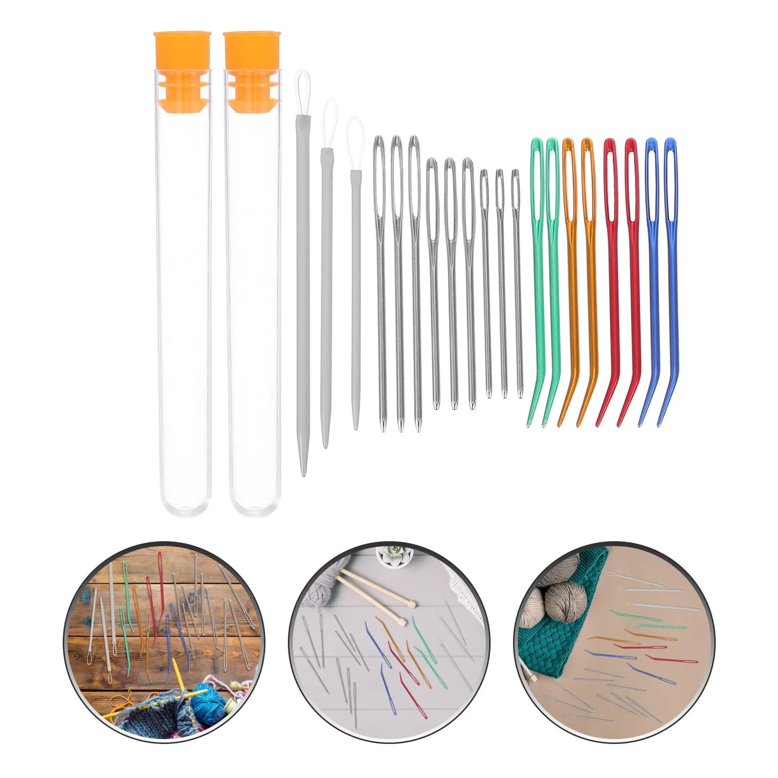 Set di 1 Ago da Cucito Curvo a Occhio Grande con Bottiglia Contenitore, Forniture per Lavorazione a Maglia, Uncinetto e Tessitura, Aghi Curvi Resistenti