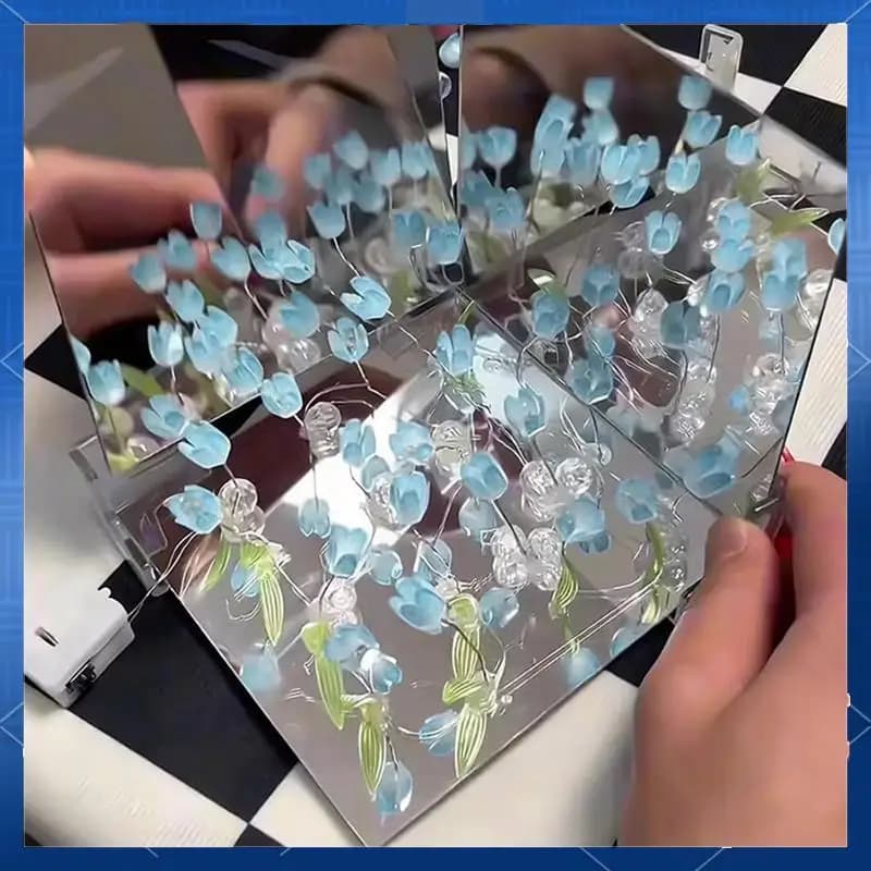 Fai da te tulipani specchio cubo luce notturna lampada da camera decorazione ornamento materiale fatto a mano pacchetto decorazione da scrivania C